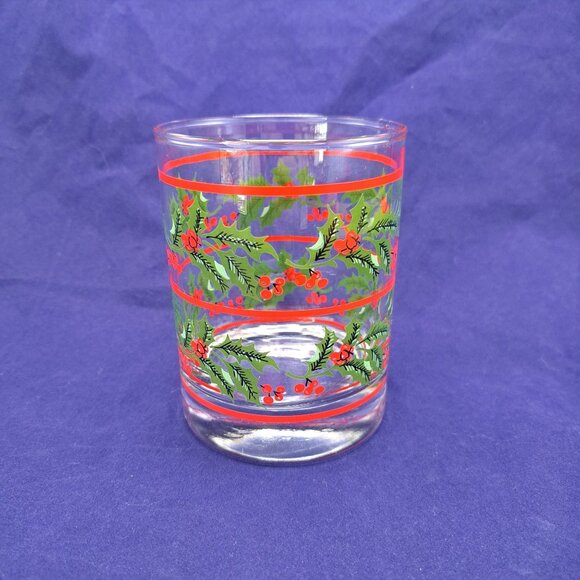 Christmas Holly Berry Old Fashioned Rocks Whisky Glass With Red Stripes - Picture 5 of 11